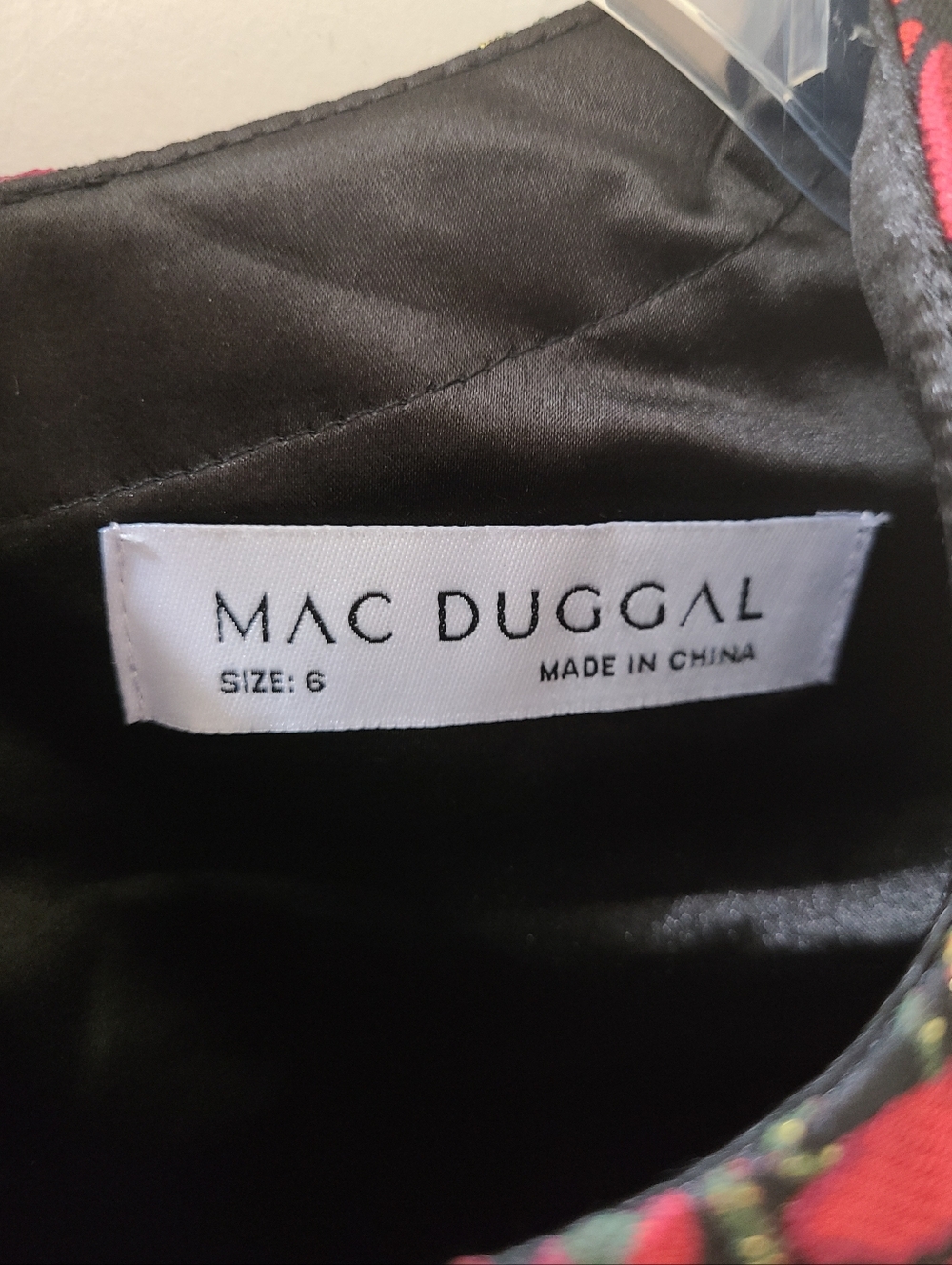 Mac Duggal Brocade Mini Dress Black/Red/Gold Multi Floral Sz 6 - Picture 7 of 11